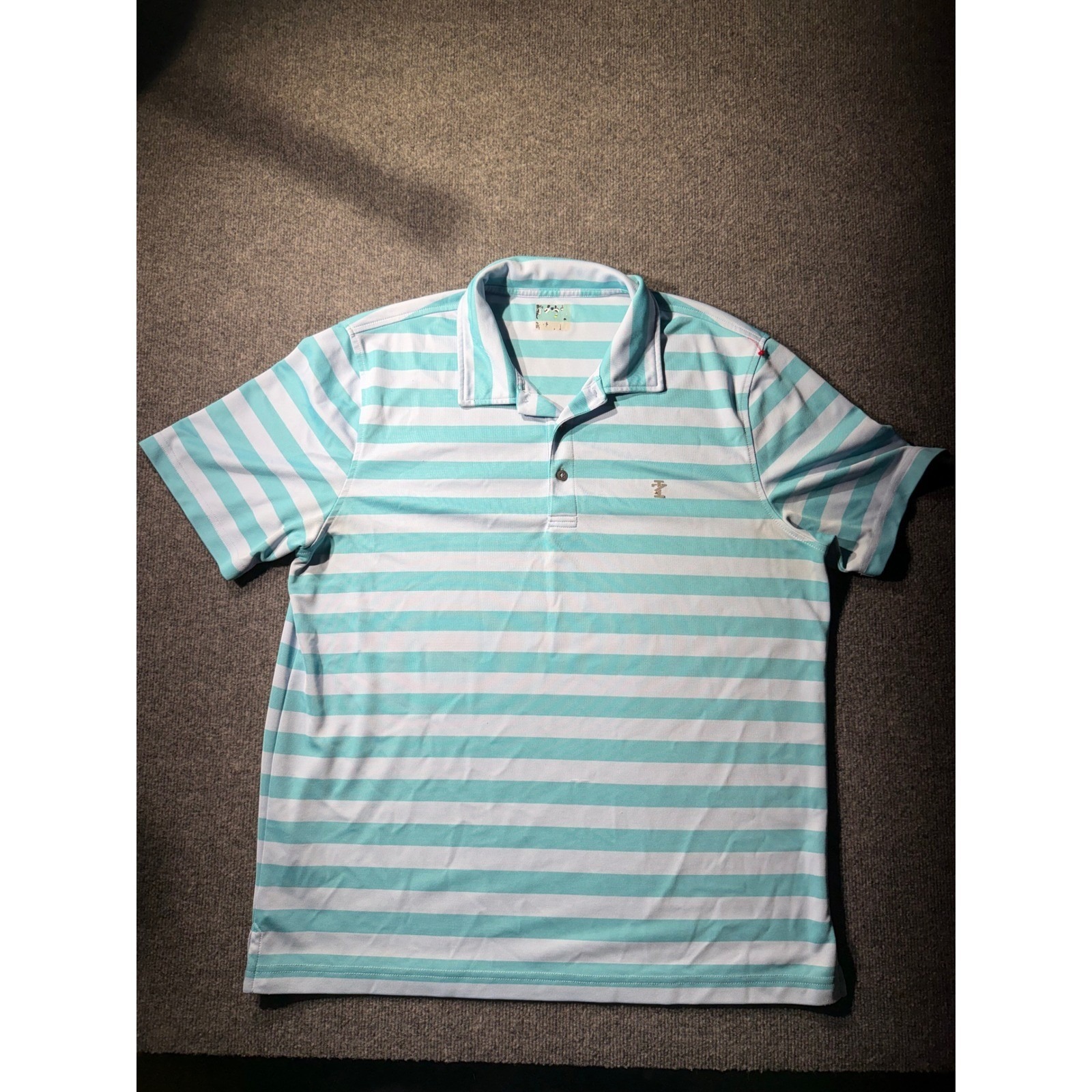 Izod Advantage Performance Polo Shirt Mens Large Blue White Striped Golf 45hg007